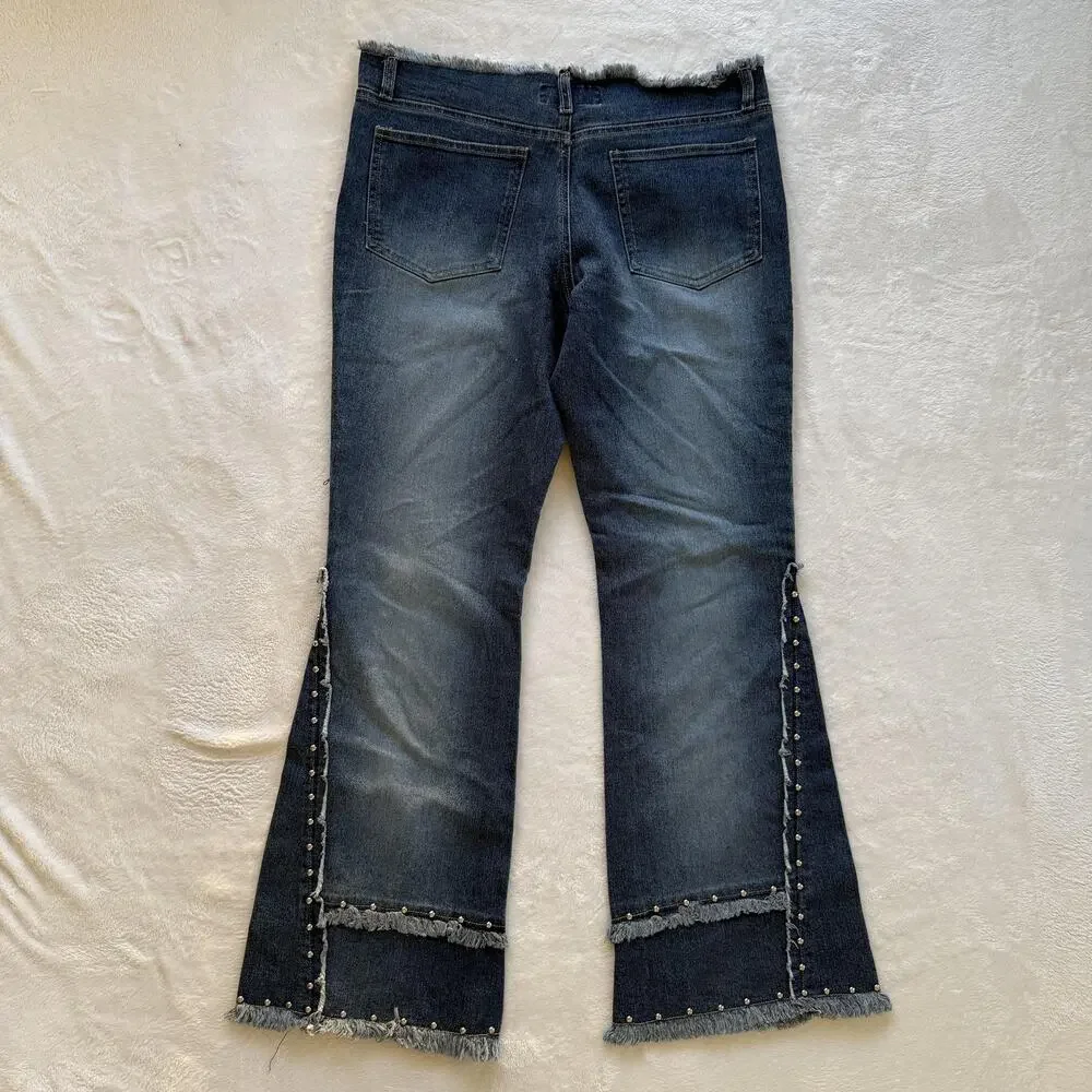 Lazer Jeans Flare Jeans Juniors 13 Blue Denim Studded Fringe Distressed Stretch - Picture 3 of 6